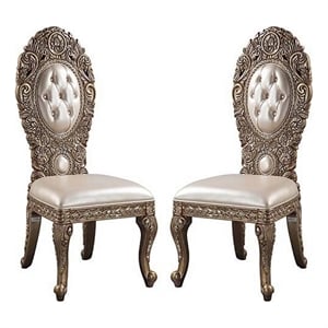Pemberly Row Leatherette Side Chair Set of 2 with Queen Anne Legs in Brown