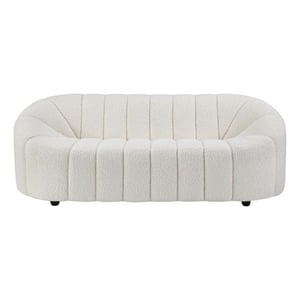 Pemberly Row Teddy Sherpa Fabric Sofa with Vertical Channel Tufting in White