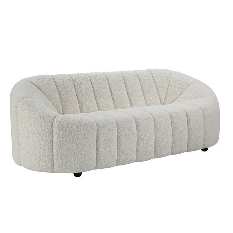 Pemberly Row Teddy Sherpa Fabric Sofa with Vertical Channel Tufting in White