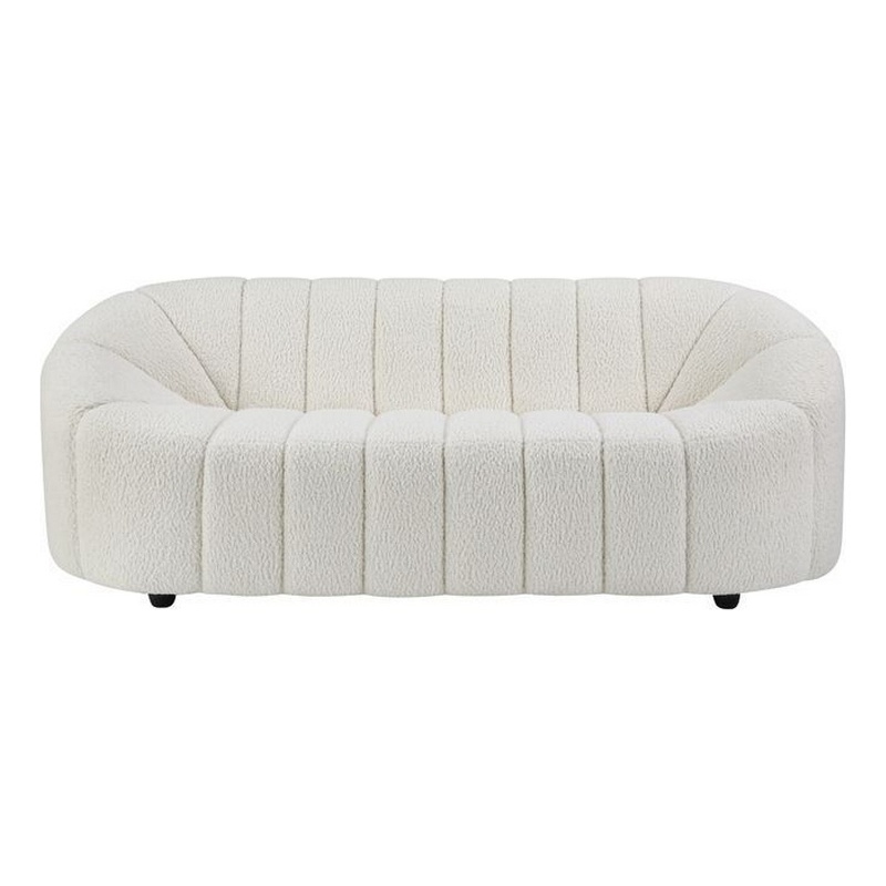 Pemberly Row Teddy Sherpa Fabric Sofa with Vertical Channel Tufting in White