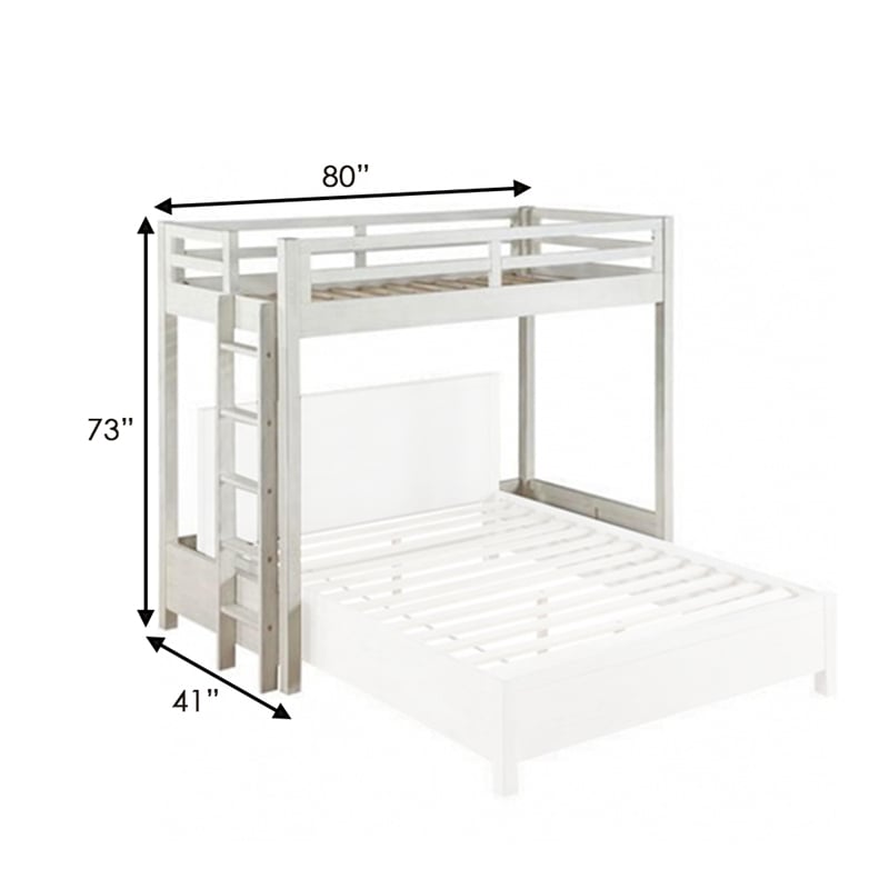 Pemberly Row Twin Over Queen Loft Bed with Fixed Ladder and Guardrails in White