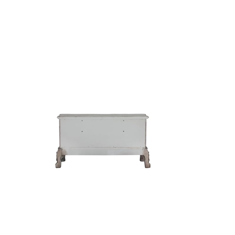 Pemberly Row Vanity Desk with 5 Drawers and Scalloped Carved Design in Off White