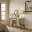 Pemberly Row Vanity Desk with 5 Drawers and Scalloped Carved Design in Off White