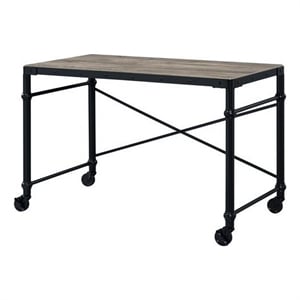 Pemberly Row Industrial Writing Desk with Casters and X Metal Accent in Black