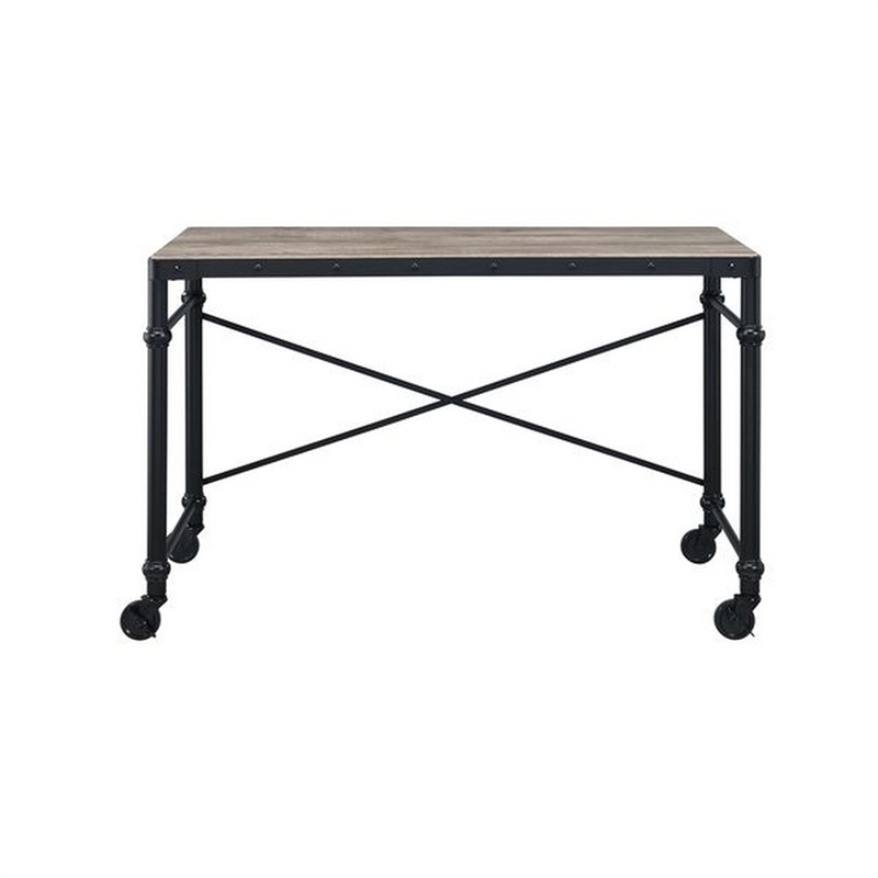 Pemberly Row Industrial Writing Desk with Casters and X Metal Accent in Black