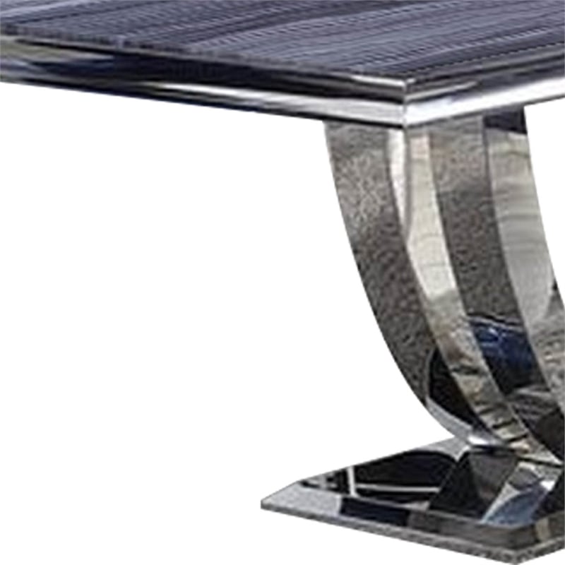 Pemberly Row Rectangular Faux Marble Dining Table with Chrome Pedestal Base