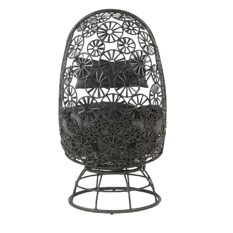 Pemberly Row 2 Piece Patio Lounge Chair and Table with Wicker Frame in Black