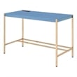 Pemberly Row Writing Desk w/ Built-In USB Dock & Metal Base in Blue & Rose Gold
