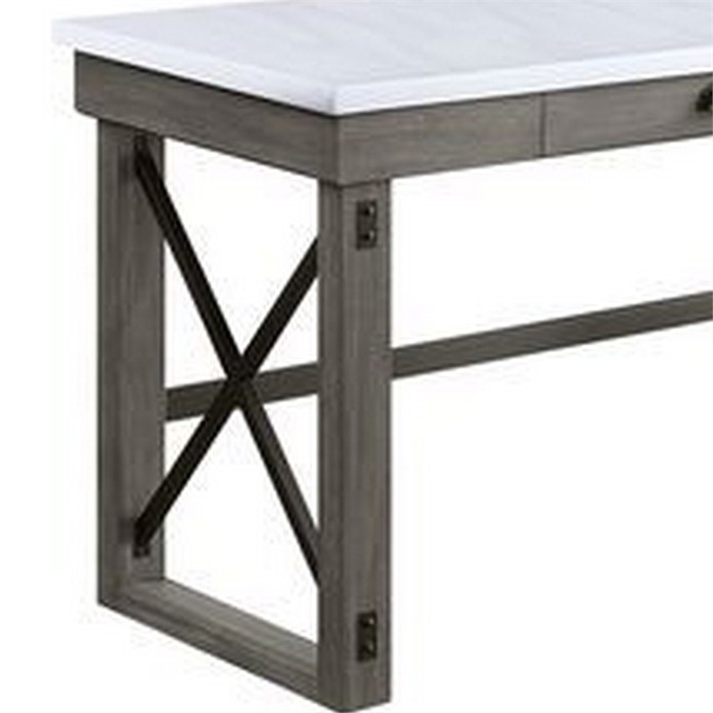 Pemberly Row L-Shaped Writing Desk w/ Marble Lift Top & Felt Lined Drawer - Gray