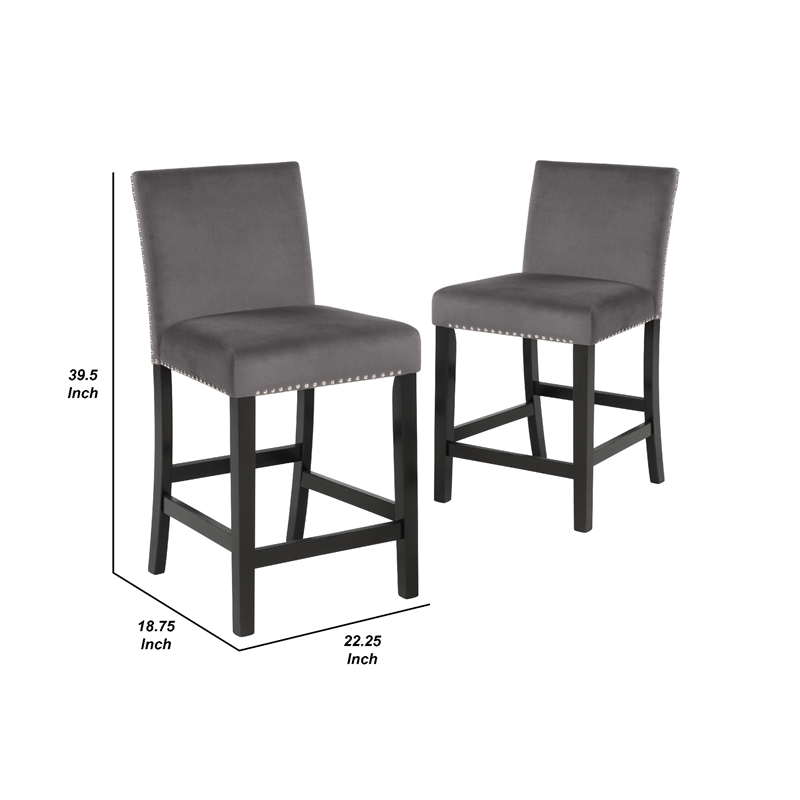 Pemberly Row 40 Inch Counter Height Chair Set of 2 with Velvet Seat in Gray
