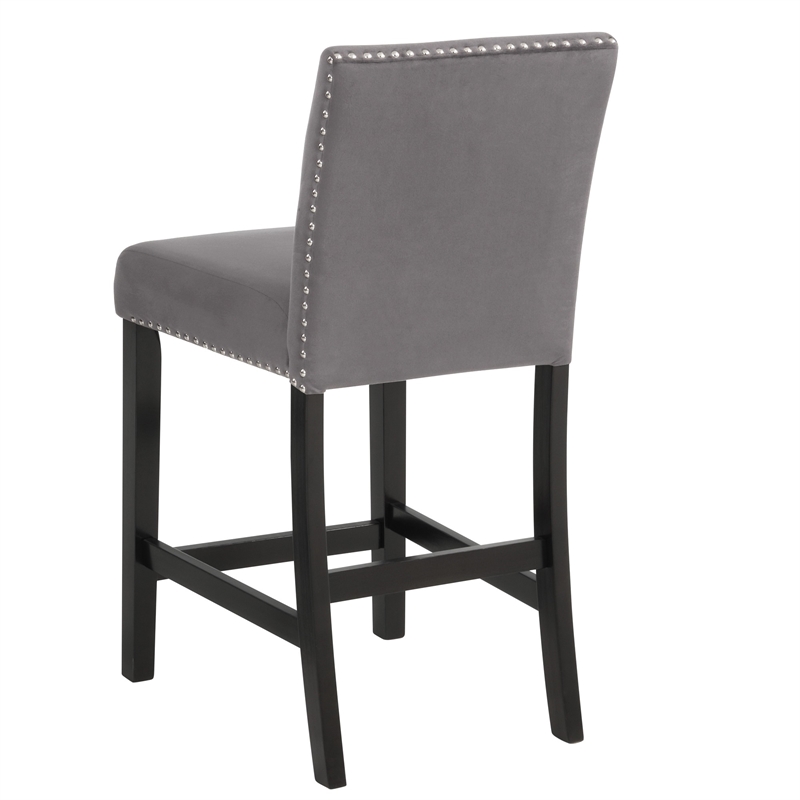 Pemberly Row 40 Inch Counter Height Chair Set of 2 with Velvet Seat in Gray