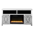 Pemberly Row TV Stand with Electric Fireplace & Beveled Mirror Framing in Silver