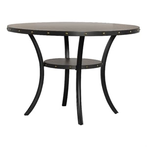 Pemberly Row 48 Inch Round Wood Dining Table with Flared Legs and Shelf in Gray