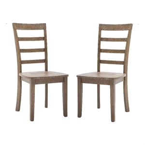 Pemberly Row 18&quot Rubberwood Ladder Back Dining Chair Set of 2 in Brushed Brown
