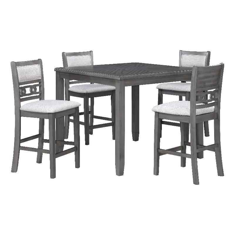 Pemberly Row 42 Inch 5 Piece Counter Height Table Set with Padded Chairs in Gray