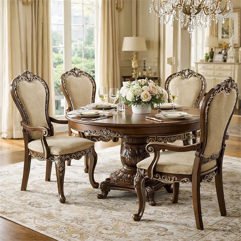 Pemberly Row Classic Upholstered Armchair with Crown Top Back in Brown