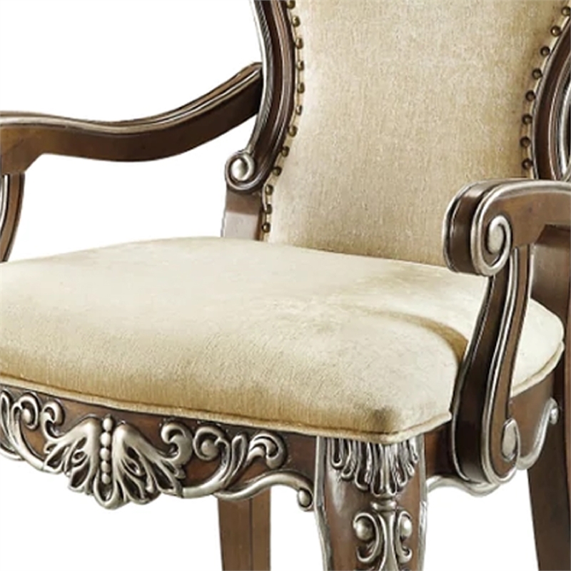 Pemberly Row Classic Upholstered Armchair with Crown Top Back in Brown