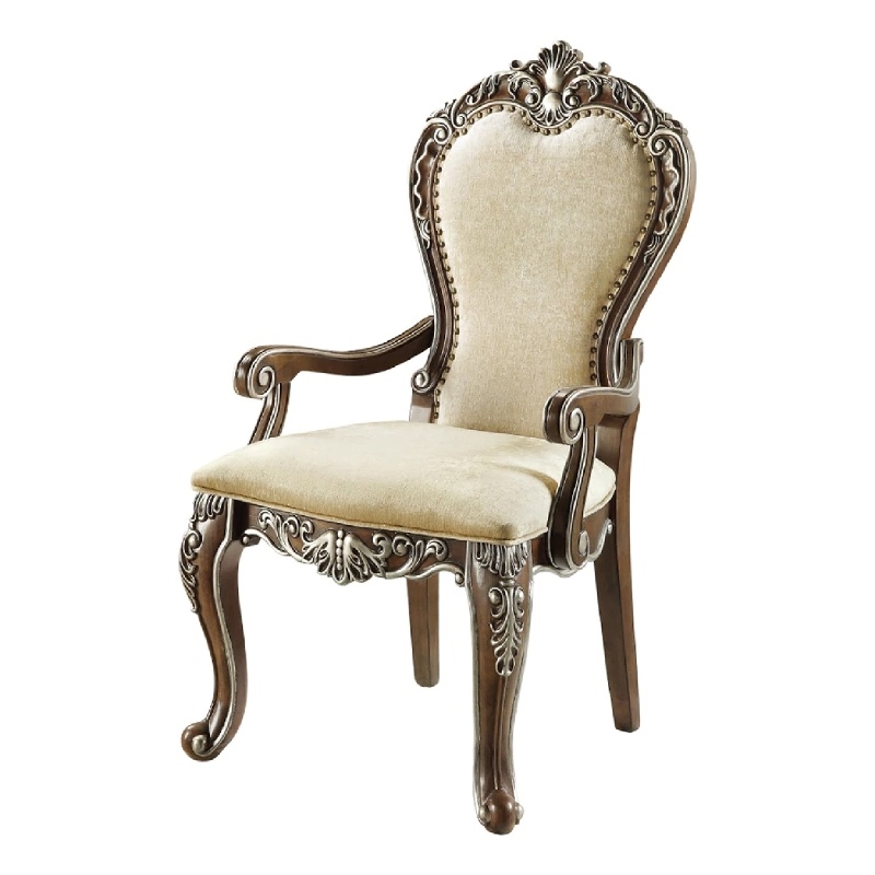 Pemberly Row Classic Upholstered Armchair with Crown Top Back in Brown