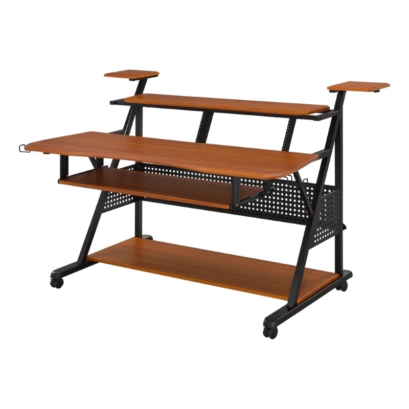 Pemberly Row 67 Inch Music Desk Studio Station with Keyboard Tray in Walnut