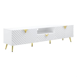 Pemberly Row 79 Inch TV Entertainment Center with Wave Pattern Design in White