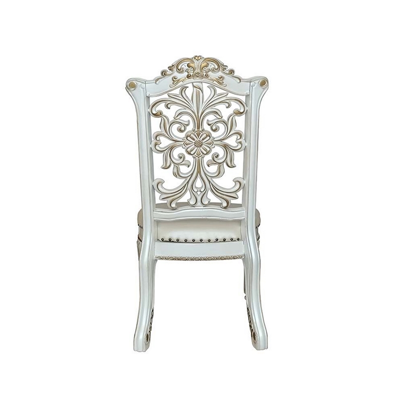 Pemberly Row Dining Chair Set of 2 with Floral Backrest & Nailhead Trim in White