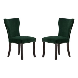 Pemberly Row Curved Dining Chair Set of 2 with Nailhead Trim in Green Velvet