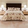 Pemberly Row 3 Piece King Bedspread Set with Floral Print in Cream and Pink