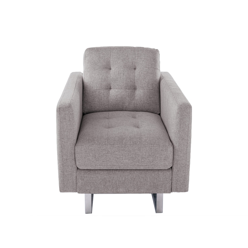 Pemberly Row Accent Armchair with Tufted Seat and Pocket Pouch in Beige Fabric