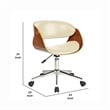 Pemberly Row 23 Inch Swivel Office Chair in Beige Faux Leather and Brown Wood