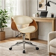 Pemberly Row 23 Inch Swivel Office Chair in Beige Faux Leather and Brown Wood