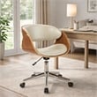 Pemberly Row 23 Inch Swivel Office Chair in Beige Faux Leather and Brown Wood