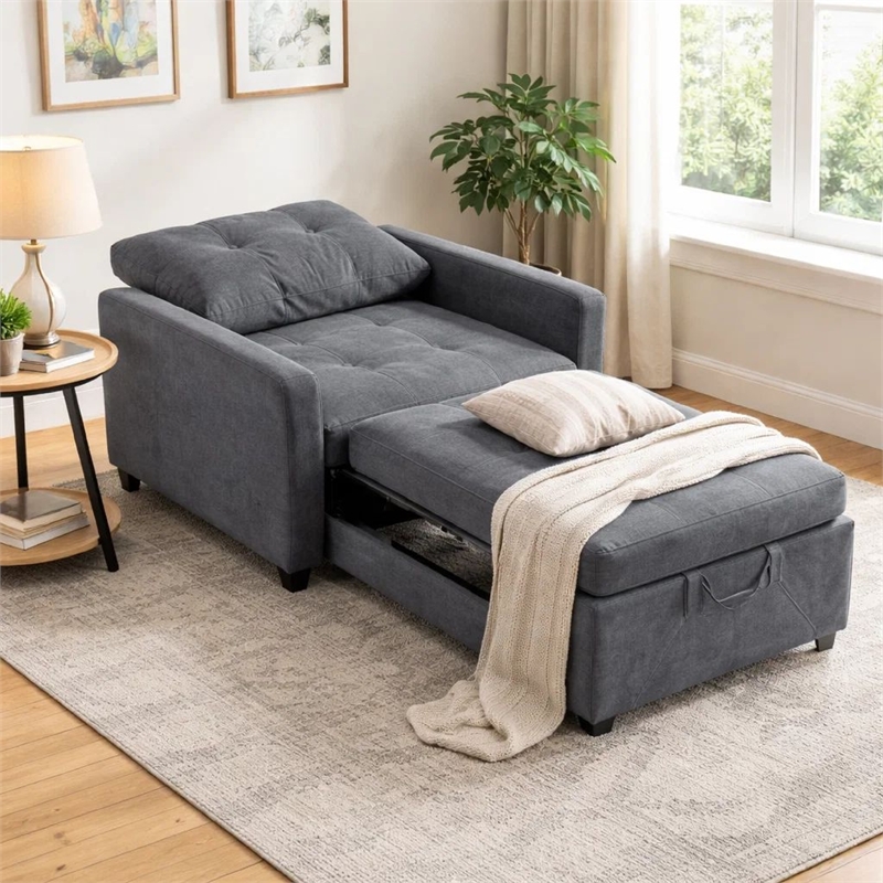 Pemberly Row 36 Inch Convertible Armchair with Padded Seat and Back in Dark Gray