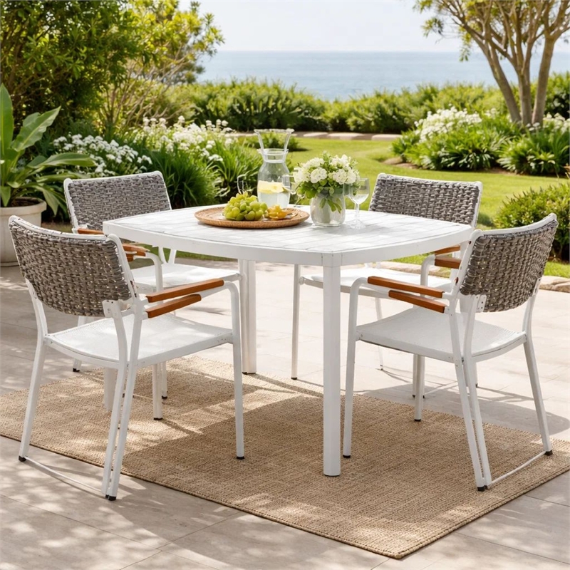 Pemberly Row 6 Piece Outdoor Chair Set with Woven Rope Backs in White