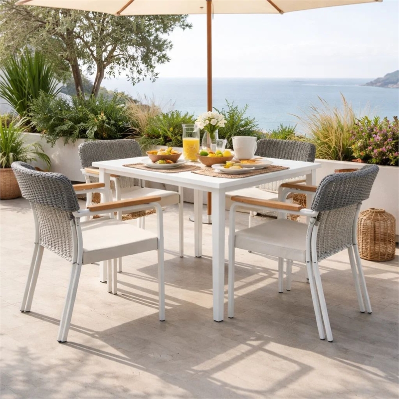 Pemberly Row 6 Piece Outdoor Chair Set with Woven Rope Backs in White