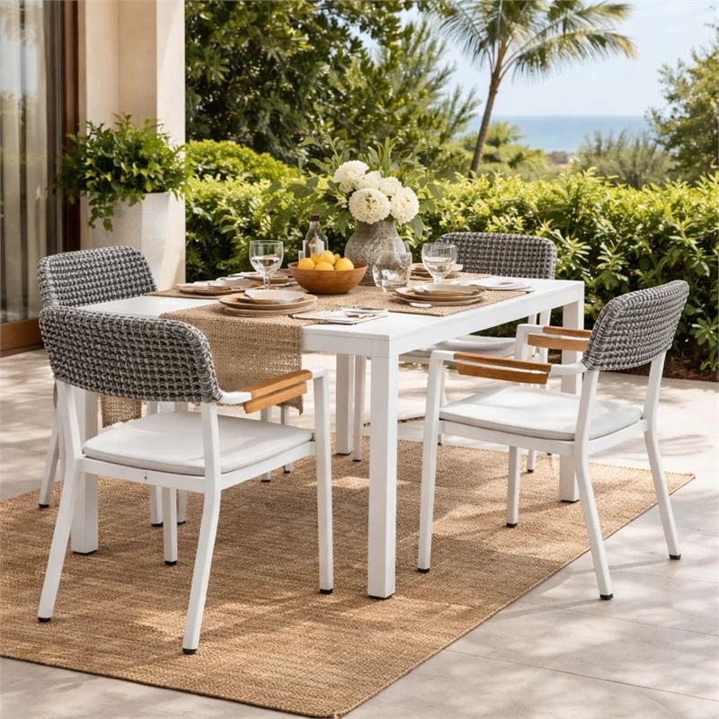 Pemberly Row 6 Piece Outdoor Chair Set with Woven Rope Backs in White