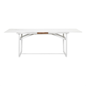 Pemberly Row 87 Inch Outdoor Dining Table with Ceramic Top in White