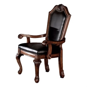 Pemberly Row Dining Armchair Set of 2 with Nailhead Trim in Brown Faux Leather