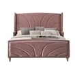 Pemberly Row King Bed with Wingback Headboard and Chrome Legs in Pink Velvet
