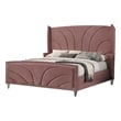 Pemberly Row King Bed with Wingback Headboard and Chrome Legs in Pink Velvet
