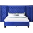 Pemberly Row Queen Platform Bed with XL 3 Panel Crystal Tufted Headboard in Blue
