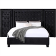 Pemberly Row Queen Platform Bed w/ XL 3 Panel Crystal Tufted Headboard in Black