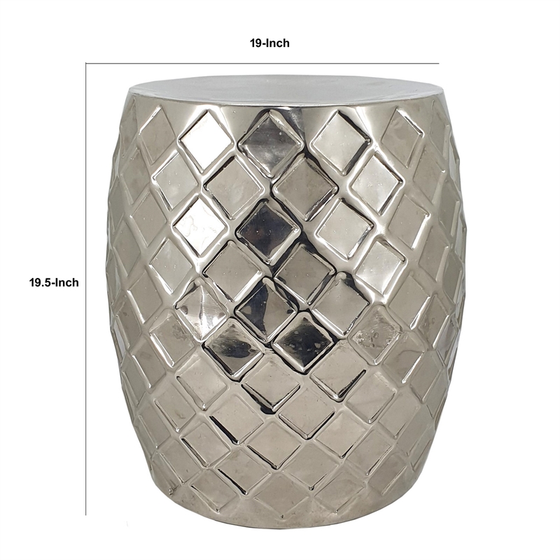 Pemberly Row 20 Inch Aluminum Drum Shape Stool Table in Silver