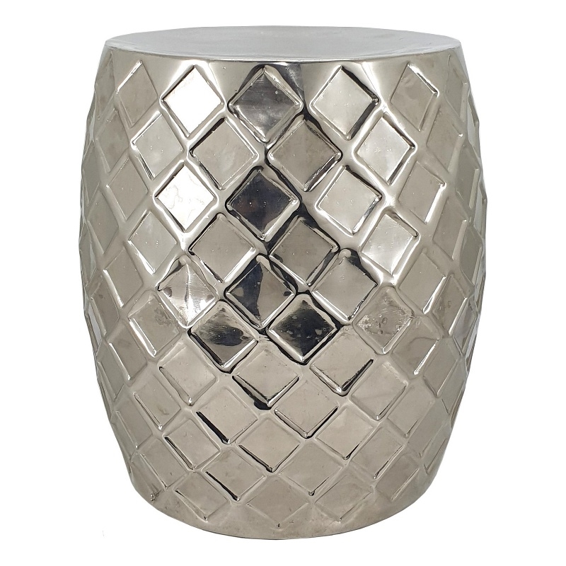 Pemberly Row 20 Inch Aluminum Drum Shape Stool Table in Silver