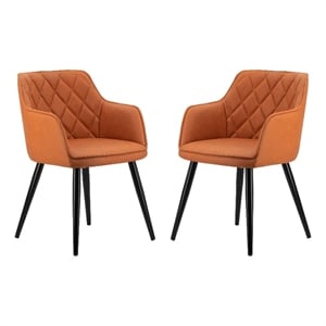 Pemberly Row Curved Dining Chair Set of 2 with Diamond Tufting in Orange