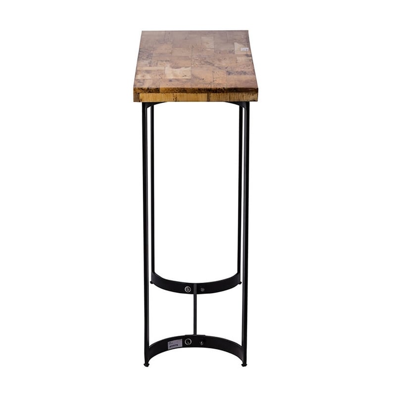Pemberly Row 36 Inch Industrial Console Table with Plank Wood Top in Black