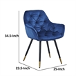 Pemberly Row Button Tufted Velvet Dining Chair Set of 2 in Blue and Black