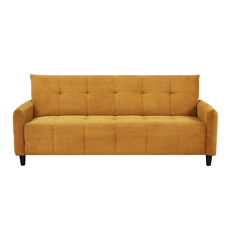 Pemberly Row 79 Inch Convertible Sofa Bed Futon with Tufted Cushions in Yellow