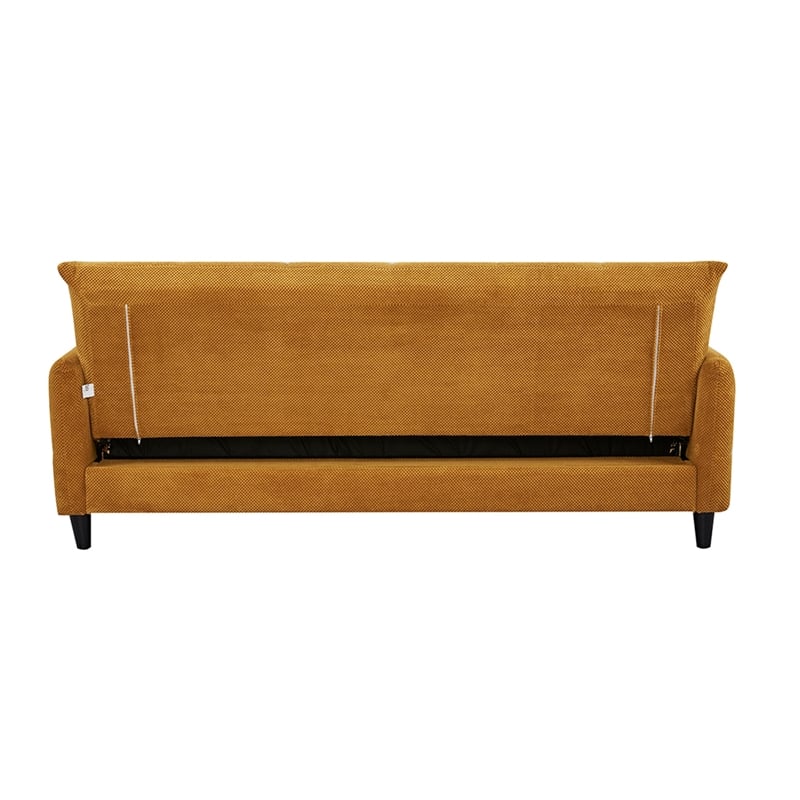 Pemberly Row 79 Inch Convertible Sofa Bed Futon with Tufted Cushions in Yellow