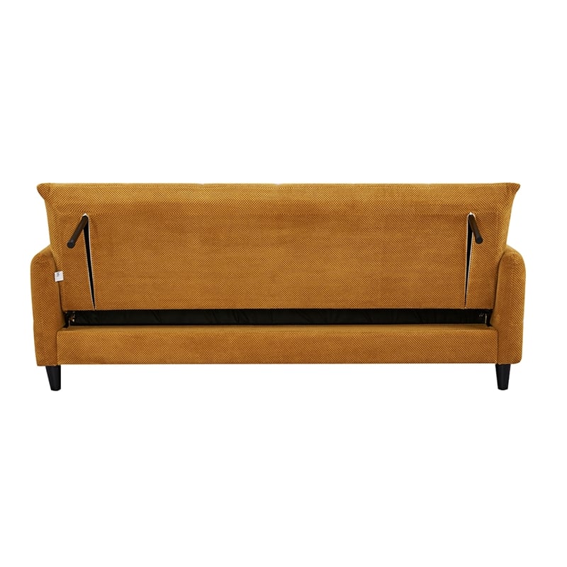 Pemberly Row 79 Inch Convertible Sofa Bed Futon with Tufted Cushions in Yellow