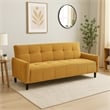 Pemberly Row 79 Inch Convertible Sofa Bed Futon with Tufted Cushions in Yellow